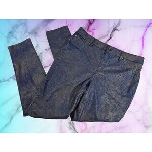 Chico's Womens 0.5 Small Faux-Suede Knit Stretch Slim Leg Pants Denim Slacks EUC